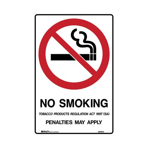 Brady SA - No Smoking Penalties May Apply 300 x 450mm Polypropylene