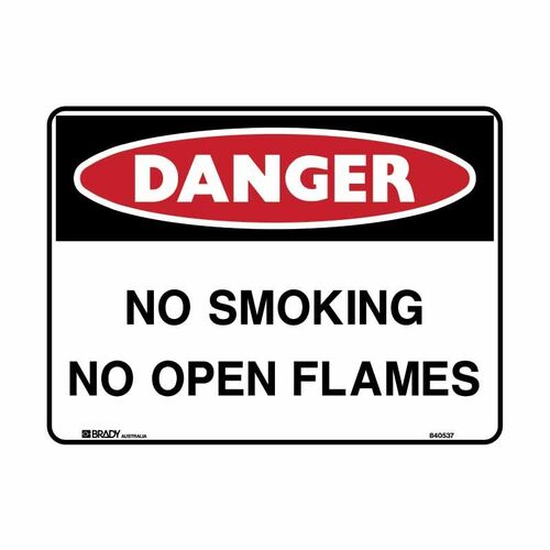 Brady Danger Sign - No Smoking No Open Flames 450 x 300mm Metal