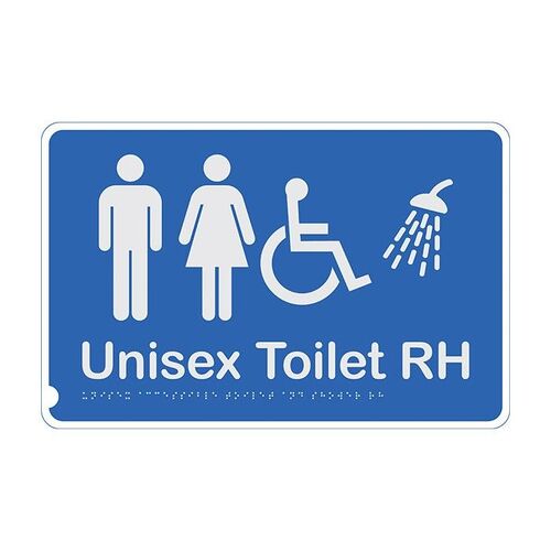 Premium Braille Sign - Unisex Toilet & Shower RH 190 x 300mm Anodised Al