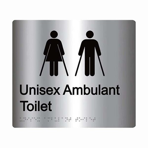 Brady Braille Sign - Unisex Ambulant Toilet 220 x 180mm Stainless Steel