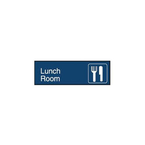 Engraved Office Sign - Lunch Room + Symbol (Gravoply) 300 x 97mm Black/Silver