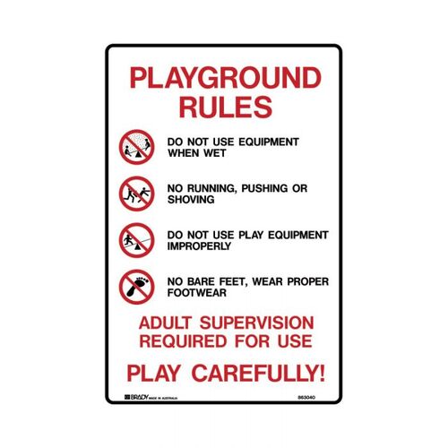 Brady Park Sign - Playground Rules.. 600 x 450mm Metal