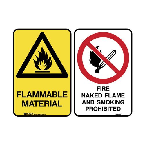 Brady Sign - Flammable/Flame and Smoking Prohibited 450 x 600mm Metal