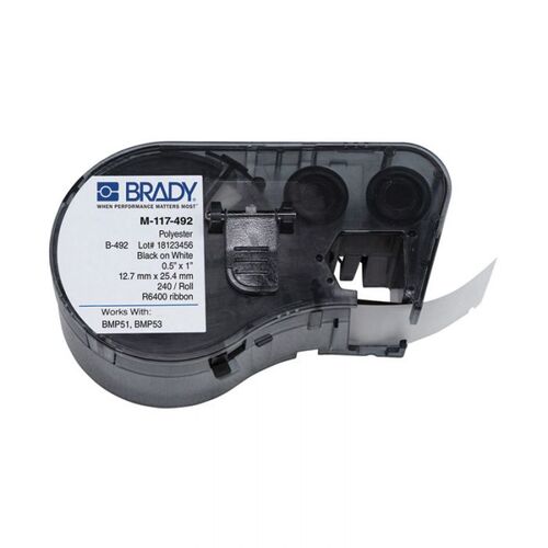 Brady M-117-492 B-492 Ultra Thin Polyester Laboratory Label Black/White 12.7 x 25.4mm, 11.18mm Dia.