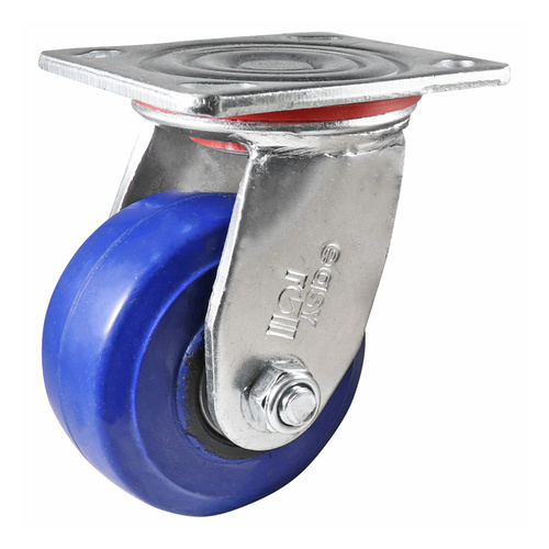 EasyRoll 100mm Blue Rubber Swivel Plate Castor - J2 Series