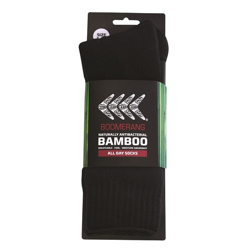 Boomerang Bamboo Socks Black, Size 11 - 14