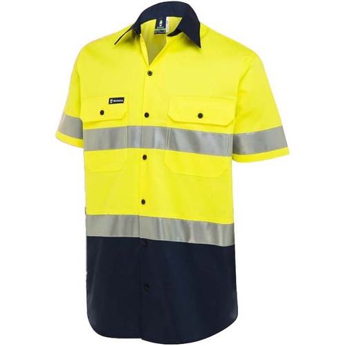 WS Workwear Horizontal Vented Mens Button-Up Shirt Yellow/Navy Small