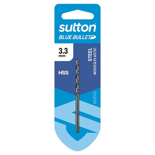 Sutton 3.3 x 65mm HSS Blue Bullet Jobber Drill Bit Carded - D102H0330