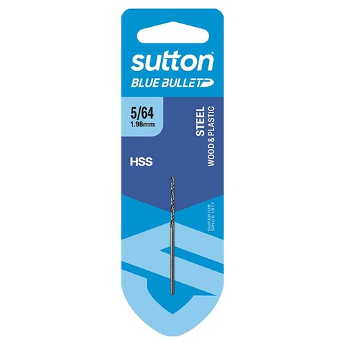 Sutton 5/64" x 49mm HSS Blue Bullet Jobber Drill Bit Carded - D102H0198