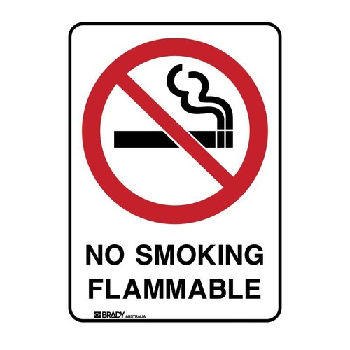 Brady Prohibition Sign - No Smoking Flammable 600 x 450mm Polypropylene