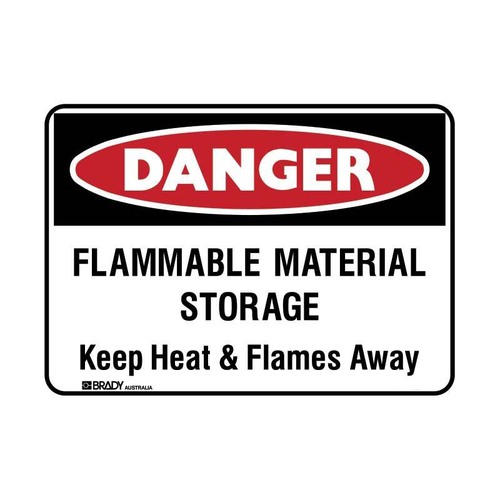 Danger Sign - Flammable Material Storage Keep Heat & Flames Away 300 x 225mm Polypropylene