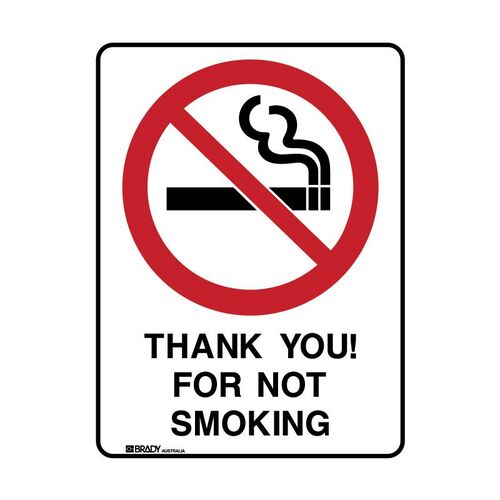 Brady Sign - Thank You For Not Smoking 450 x 600mm Metal