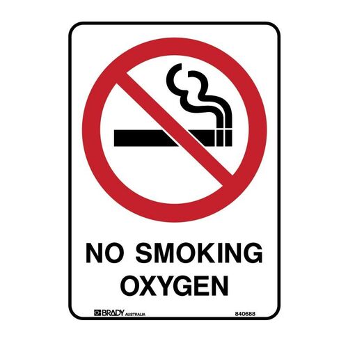 Brady Sign - No Smoking Oxygen 450 x 600mm Polypropylene