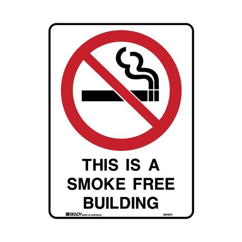 Brady Sign - This Is A Smoke Free Building 180 x 250mm Self Adhesive Vinyl