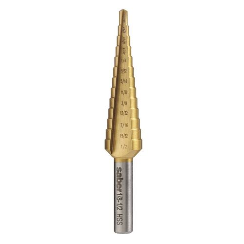 Saber 1/8 - 1/2" HSS Straight Flute TiN Coated Step Drill Bit - 8030-F1