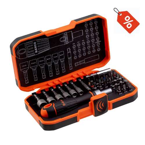 Bahco 59/S36BCR 36 Piece 1/4" Drive Heavy-Duty Bit Set With Ratcheting Screwdriver Holder