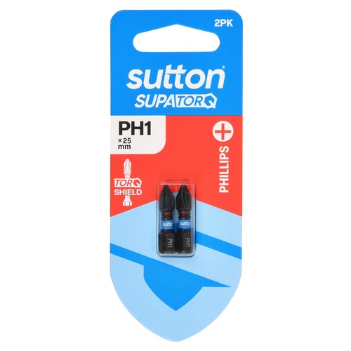 Sutton S200H02A01 PH1 x 25mm Phillips Screwdriver Bit S200 Supatorq (2 Pack)