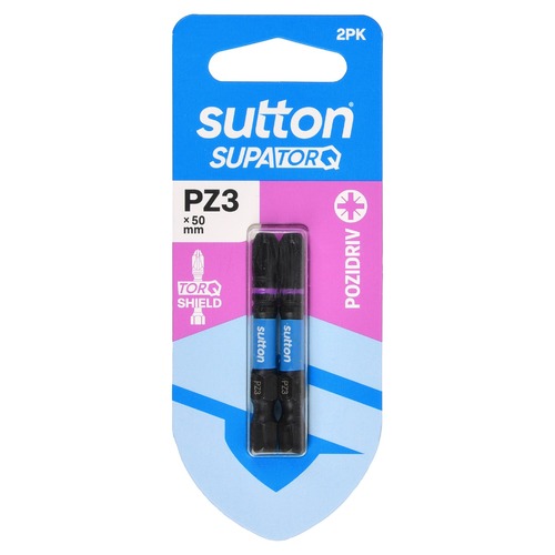 Sutton S202H02B03 PZ3 x 50mm Pozidriv Screwdriver Bit S202 Supatorq (2 Pack)