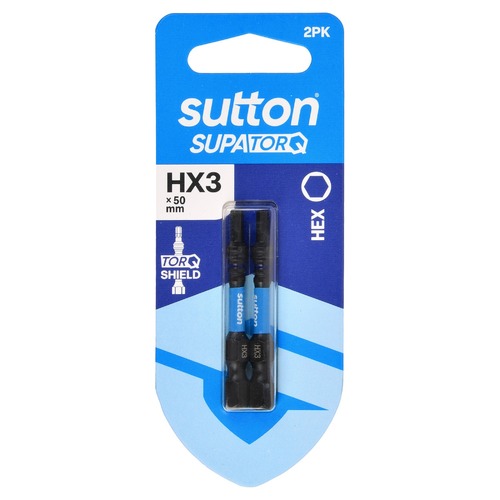 Sutton S206H02B03 HX3 x 50mm Hex Screwdriver Bit S206 Supatorq (2 Pack)