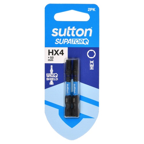 Sutton S206H02B04 HX4 x 50mm Hex Screwdriver Bit S206 Supatorq (2 Pack)