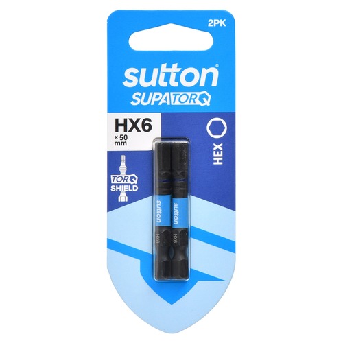 Sutton S206H02B06 HX6 x 50mm Hex Screwdriver Bit S206 Supatorq (2 Pack)