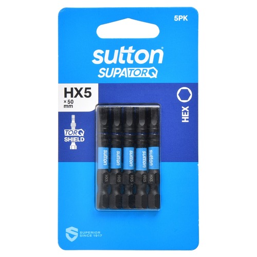 Sutton S206H05B05 HX5 x 50mm Hex Screwdriver Bit S206 Supatorq (5 Pack)