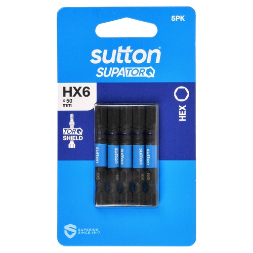 Sutton S206H05B06 HX6 x 50mm Hex Screwdriver Bit S206 Supatorq (5 Pack)