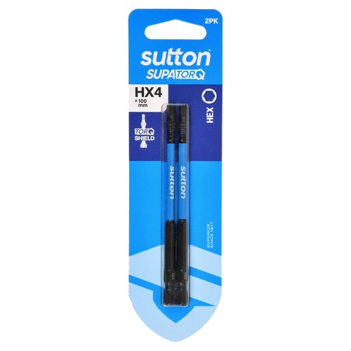 Sutton S206H02E04 HX4 x 100mm Hex Screwdriver Bit S206 Supatorq (2 Pack)