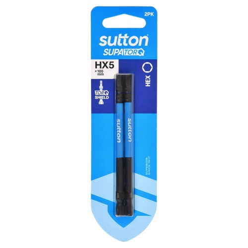 Sutton S206H02E05 HX5 x 100mm Hex Screwdriver Bit S206 Supatorq (2 Pack)