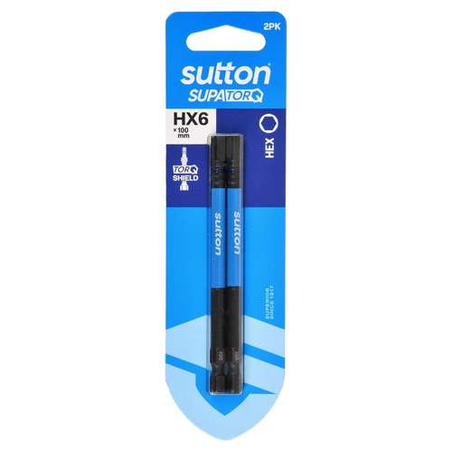 Sutton S206H02E06 HX6 x 100mm Hex Screwdriver Bit S206 Supatorq (2 Pack)