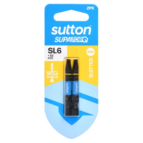 Sutton S218H02B06 SL6 x 50mm Slotted Screwdriver Bit S218 Supatorq (2 Pack)