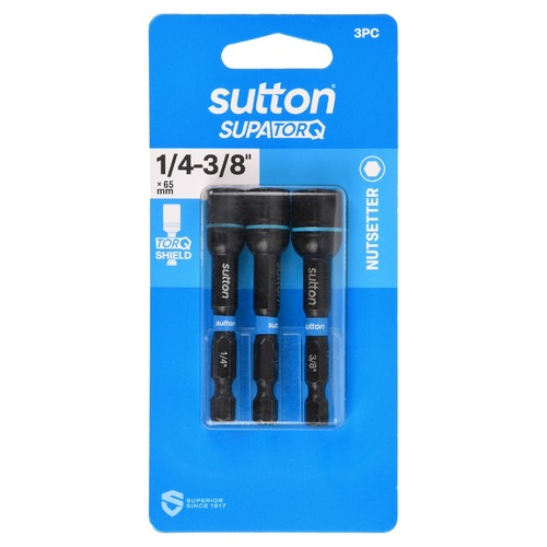 Sutton S230S03CX 1/4-3/8" x 65mm Magnetic Nutsetter Bit Set S230 Supatorq, 3 Pcs