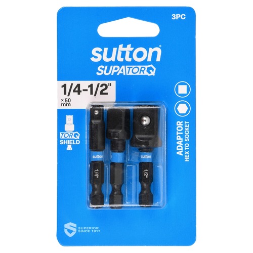 Sutton S240S03BX 1/4, 3/8, 1/2" x 50mm Hex To Socket Adaptor Bit Set S240, 3 Pcs