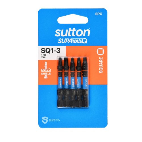 Sutton S204S05B03 SQ1-3 x 50mm Square/Robertson Screwdriver Bit S204 Supatorq, 5 Pcs