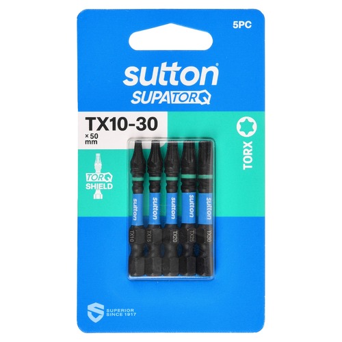 Sutton S212S05B30 TX10-TX30 x 50mm Torx Screwdriver Bit Set S212 Supatorq, 5 Pcs