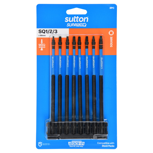 Sutton S204S08G 150mm Stack-In Square Screwdriver Bit Set S204 Supatorq, 8 Pcs