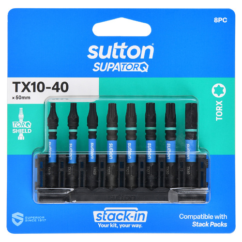 Sutton S212S08B 50mm Stack-In Torx Screwdriver Bit Set S212 Supatorq, 8 Pcs