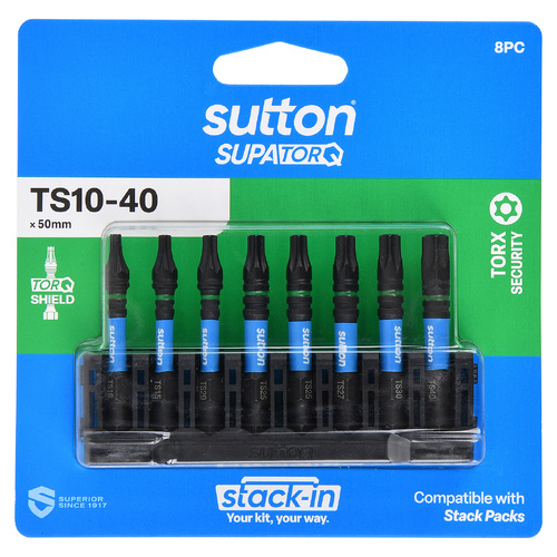 Sutton S214S08B 50mm Stack-In Torx Screwdriver Bit Set S214 Supatorq, 8 Pcs