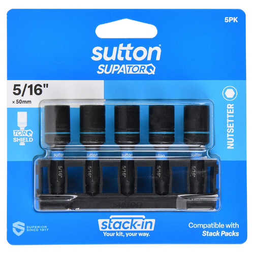 Sutton S230T05BB 5/16" x 50mm Stack-In Magnetic Nutset Bit S230 Supatorq, 5 Pcs