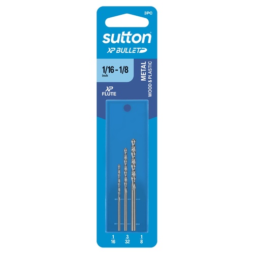 Sutton HSS XP Bullet Jobber D220 Drill Bit Refill Set 1/6 - 1/8", 3 Pcs