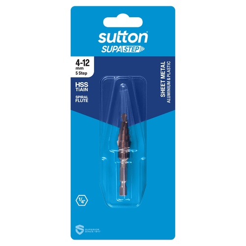 Sutton D50541205 Step Drill HSS-TiAlN Spiral Flute 4-12mm (5 Steps)