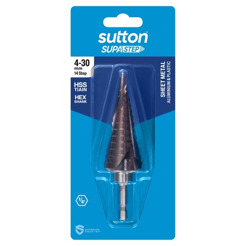 Sutton D50543014 Step Drill HSS-TiAlN Spiral Flute 4-30mm (14 Steps)