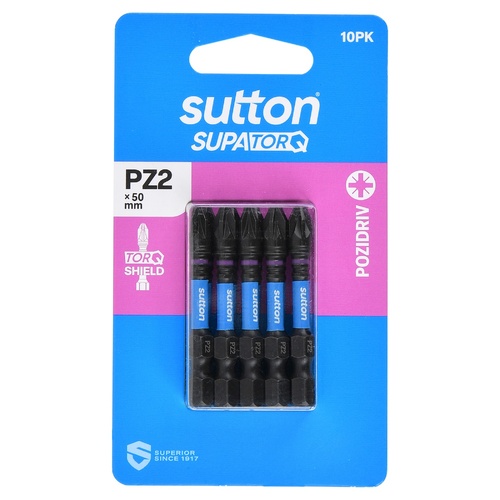 Sutton S202H10B02 PZ2 x 50mm Pozidriv Screwdriver Bit S202 Supatorq - 10/Pack