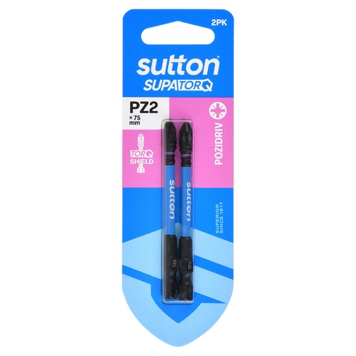 Sutton S202H02D02 PZ2 x 75mm Pozidriv Screwdriver Bit S202 Supatorq - 2/Pack