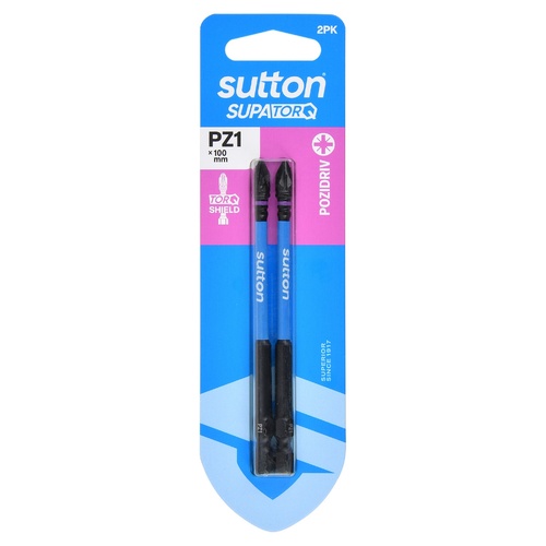 Sutton S202H02E01 PZ1 x 100mm Pozidriv Screwdriver Bit S202 Supatorq - 2/Pack