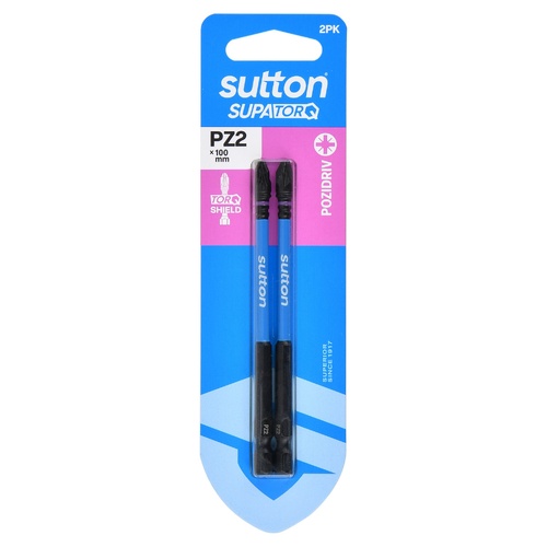 Sutton S202H02E02 PZ2 x 100mm Pozidriv Screwdriver Bit S202 Supatorq - 2/Pack