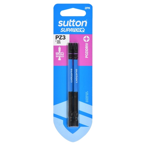 Sutton S202H02E03 PZ3 x 100mm Pozidriv Screwdriver Bit S202 Supatorq - 2/Pack