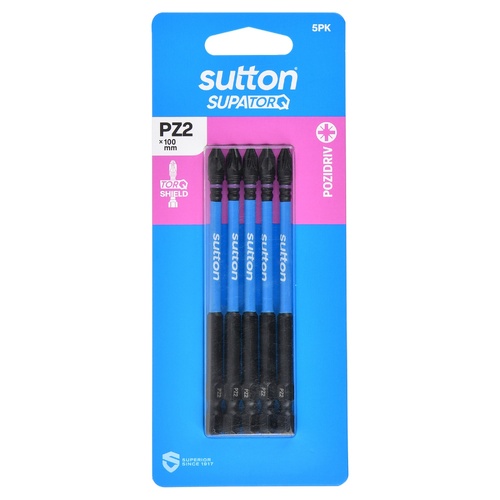 Sutton S202H05E02 PZ2 x 100mm Pozidriv Screwdriver Bit S202 Supatorq - 5/Pack