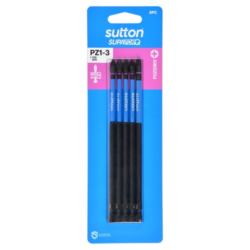 Sutton S202S05G03 PZ3 x 100mm Pozidriv Screwdriver Bit Set S202 Supatorq, 5 Pcs