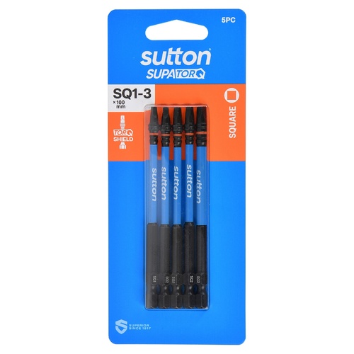 Sutton S204S05E03 SQ1-3 x 100mm Square/Robertson Screwdriver Set Supatorq, 5 Pcs